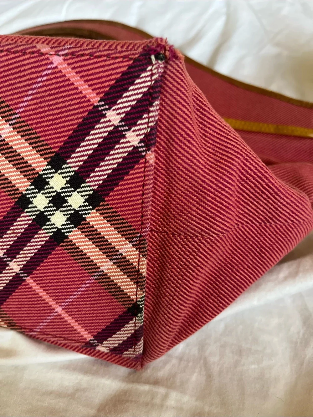 Burberry Blue Label Pink Nova Check Canvas Pink Tote with tan leather handles