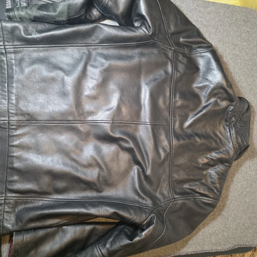 Tommy Hilfiger Mens L Black Leather Bomber Jacket Lined