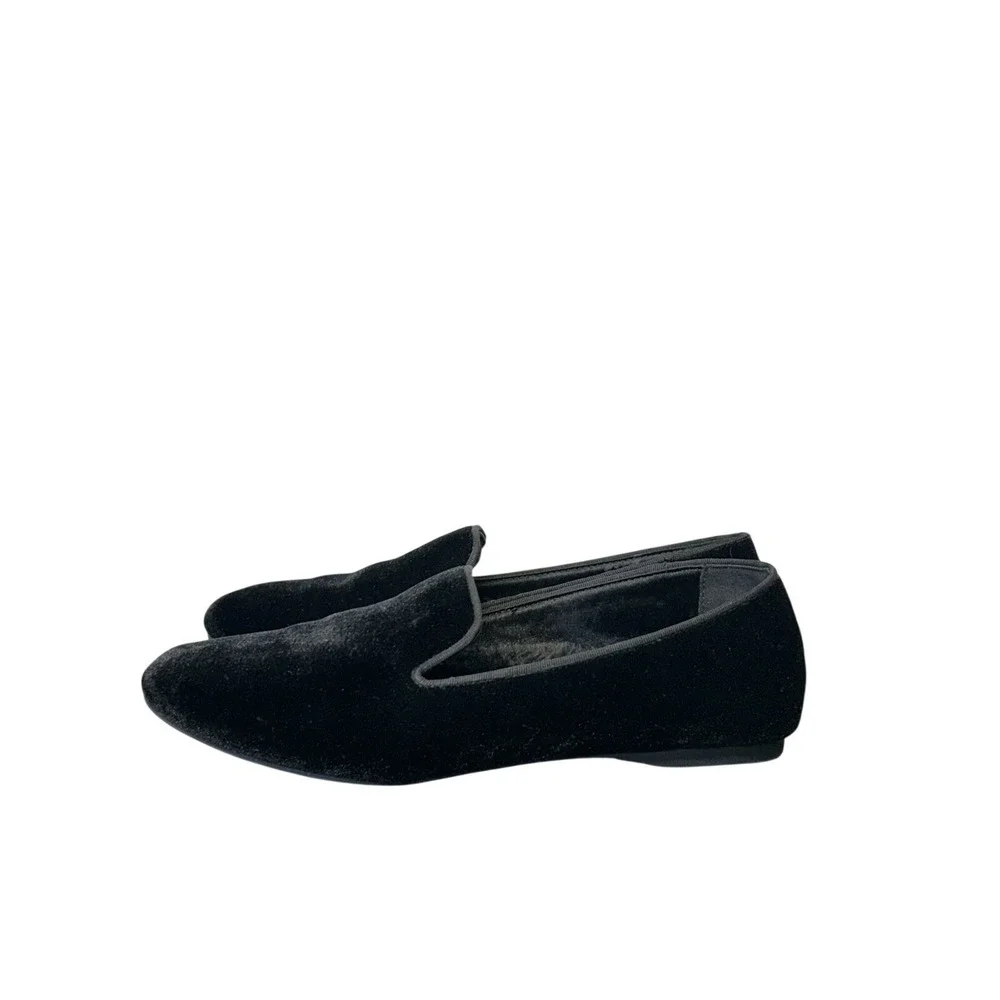 Birdies The Starling Black Velvet Loafers Faux Fur Lined Smoking Slippers 8.5