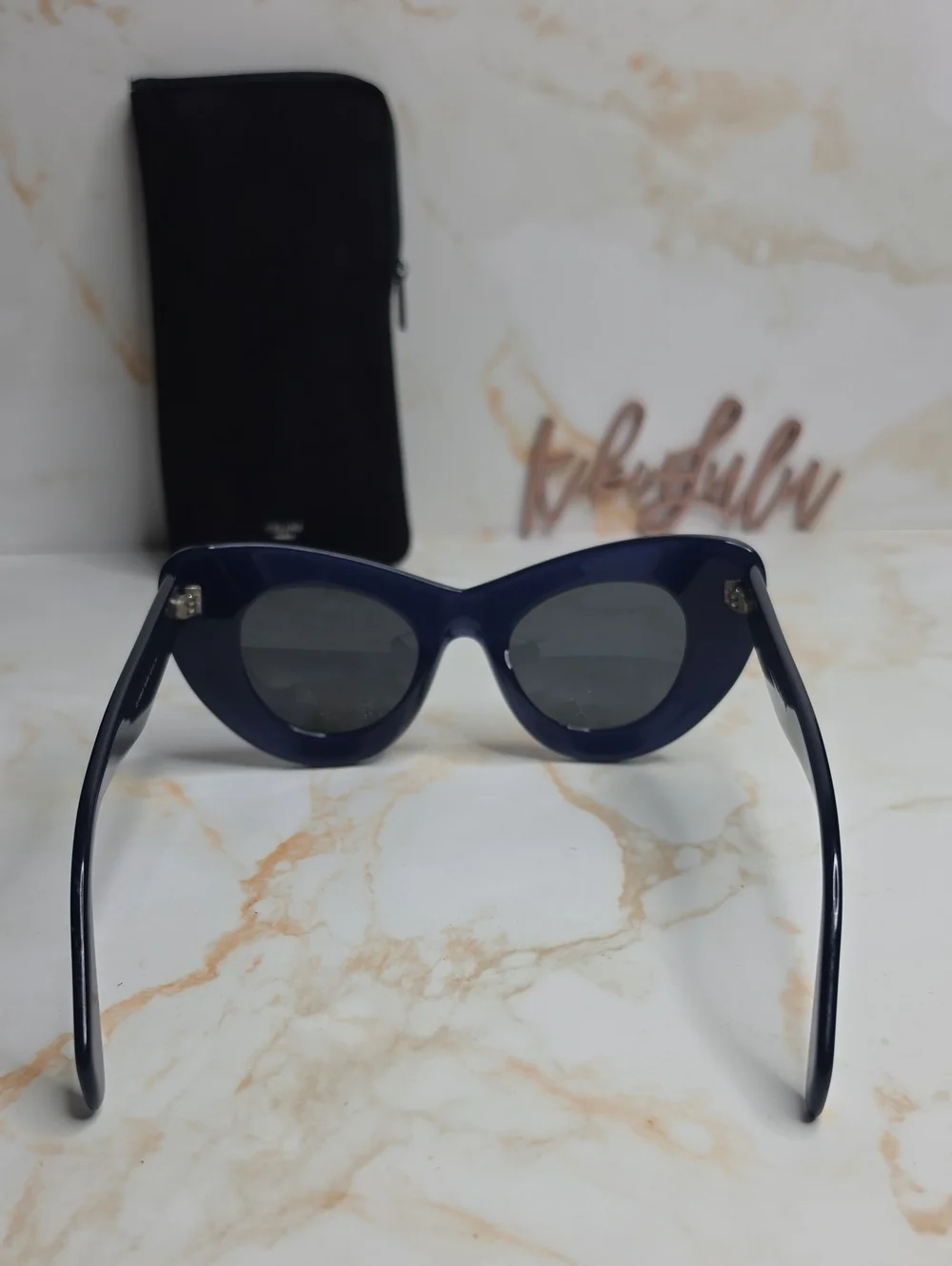 Celine Papillon Oversized Cat Eye Sunglasses Navy With Case