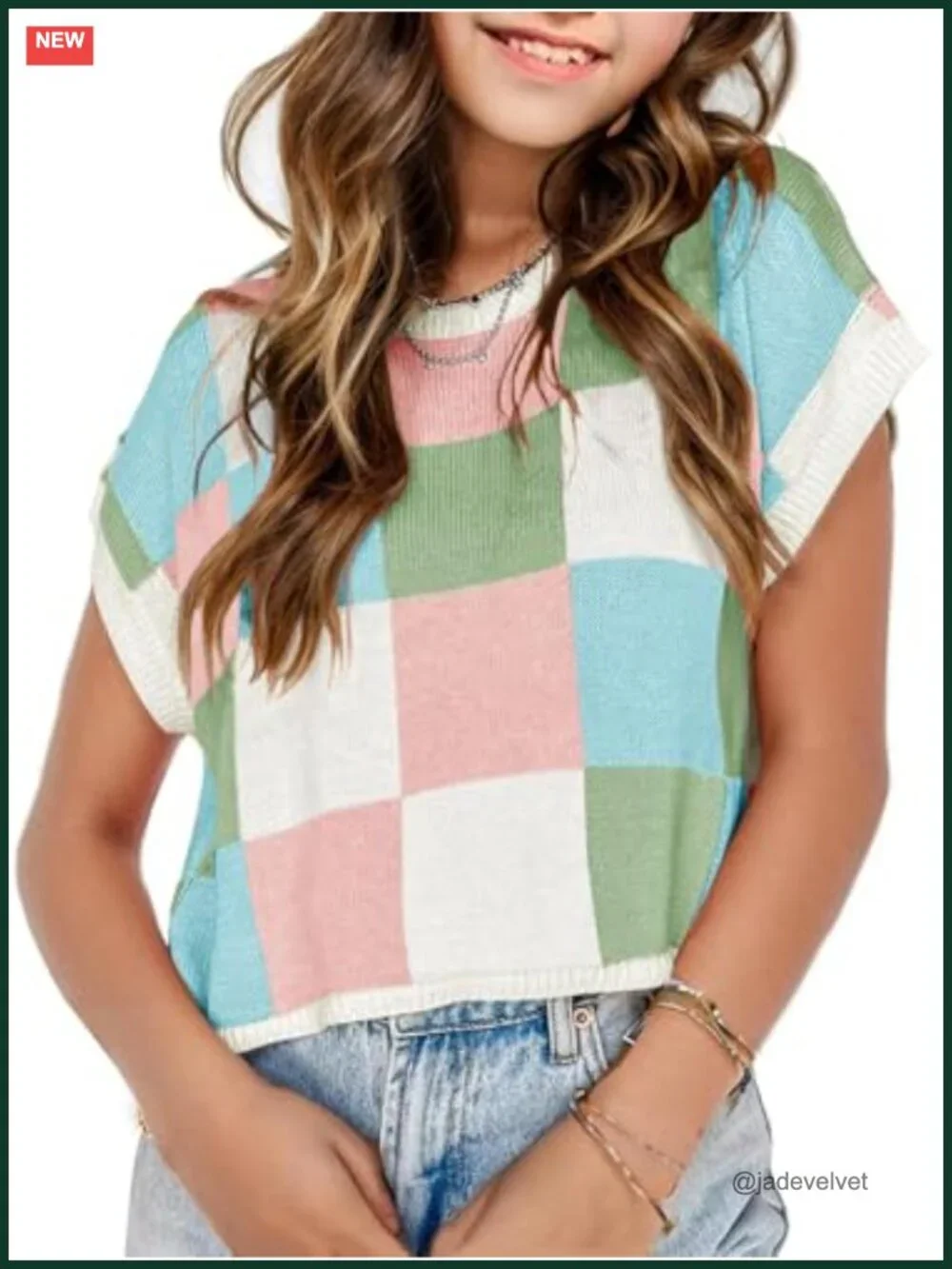 Girls Colorblock Sweater Vest Crop Top Cap Sleeve Cute Casual Tween Shirt
