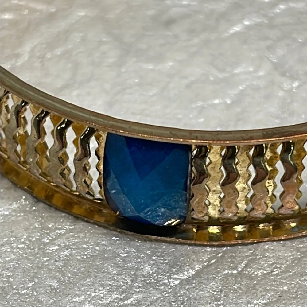 Goldtone and faceted Blue Bangle Bracelet