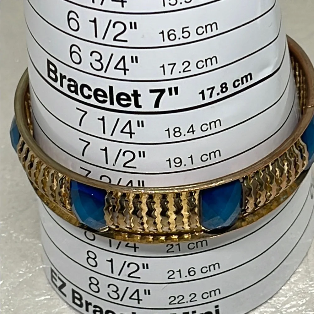 Goldtone and faceted Blue Bangle Bracelet