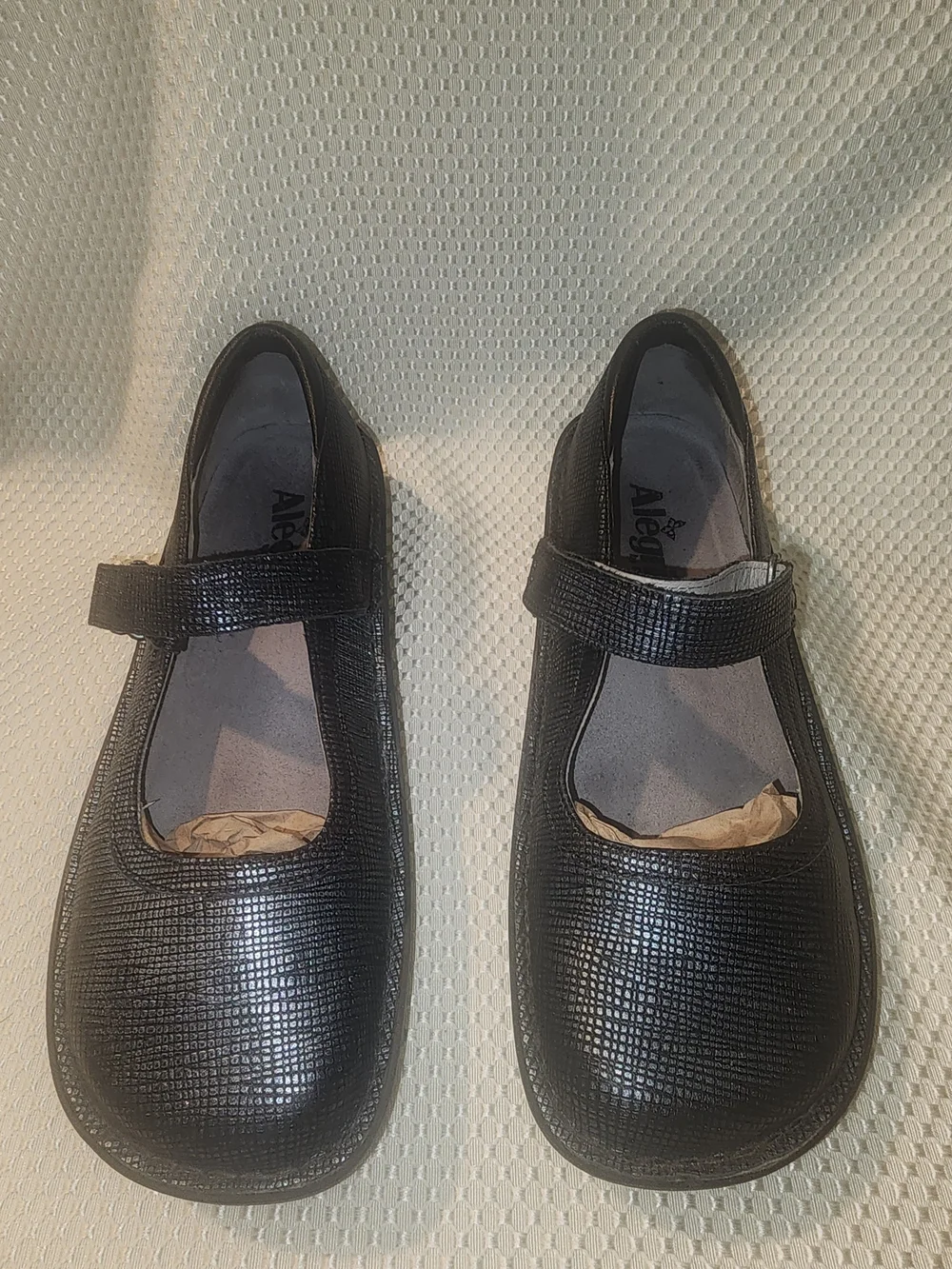 Alegria Black Textured Mary Jane Flats