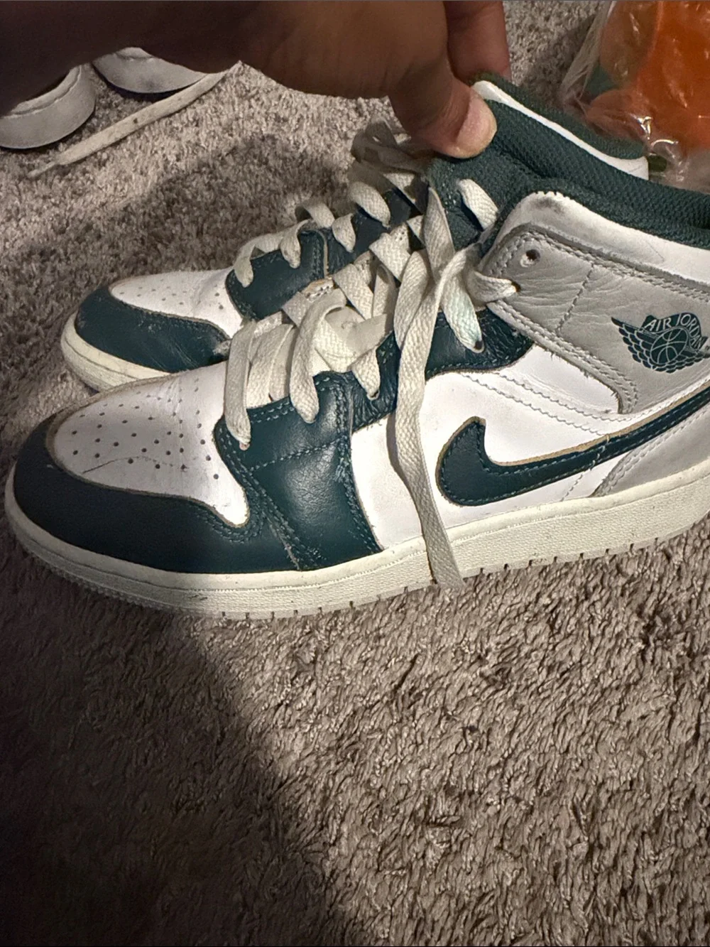 Jordan Kids Sneakers in White and Dark Green