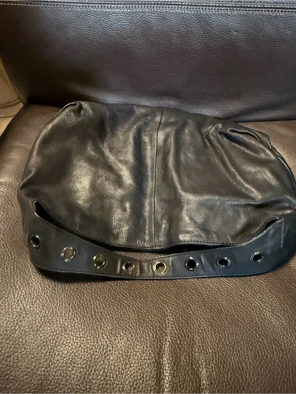 Kenneth Cole Reaction Black Leather Shoulder Hobo with Grommet Strap