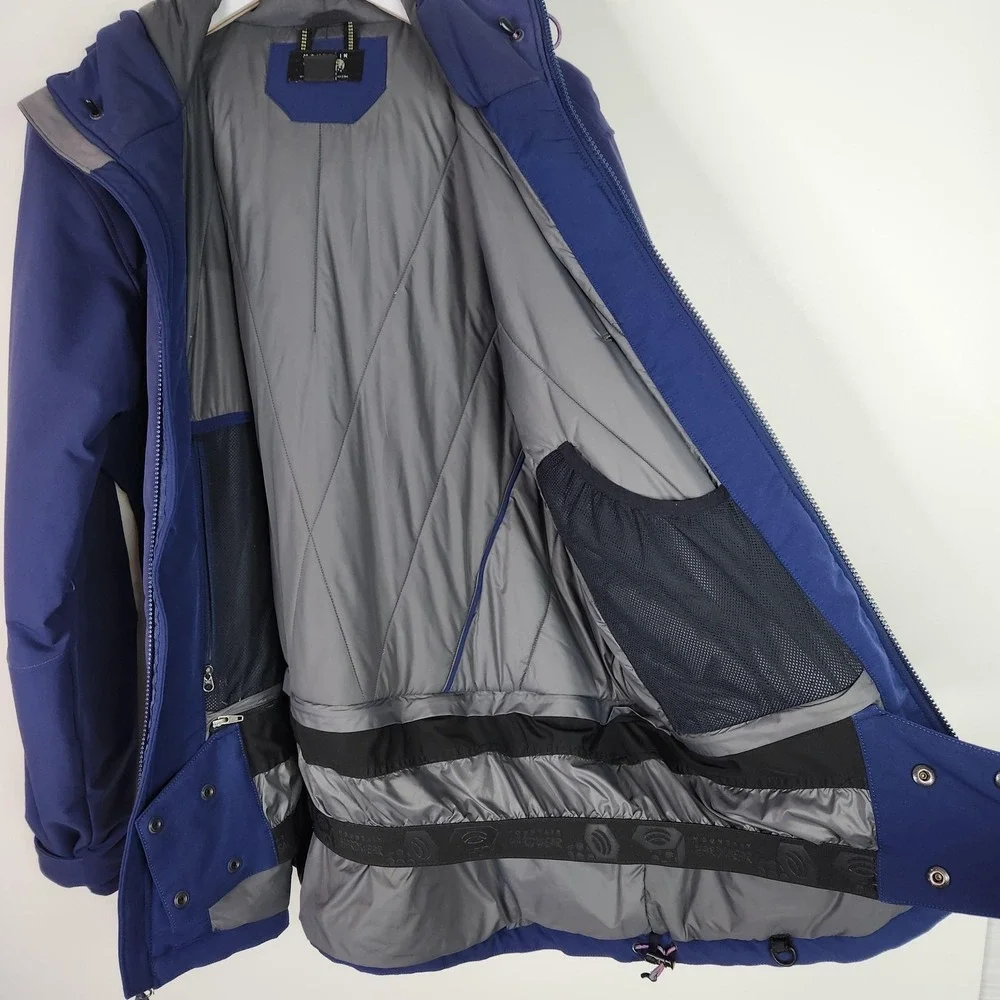 MOUNTAIN HARDWEAR Cutaway Jacket Mens Large Blue Insulated Softshell Hooded Ski