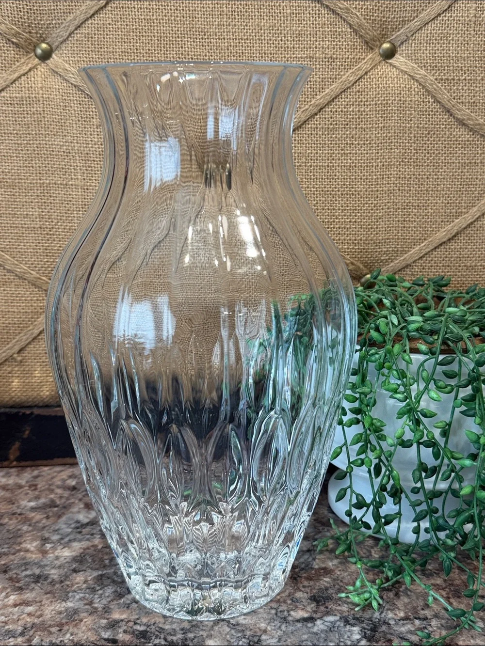 Clear Glass Ribbed Vase -