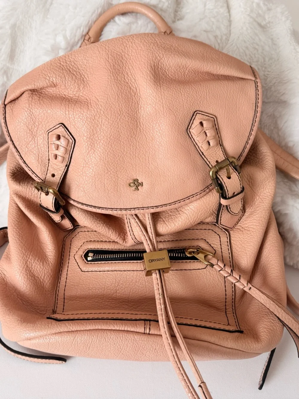 OrYany Leather Backpack Dusty Pink Blush Pebbled Leather Gold Tone Hardware