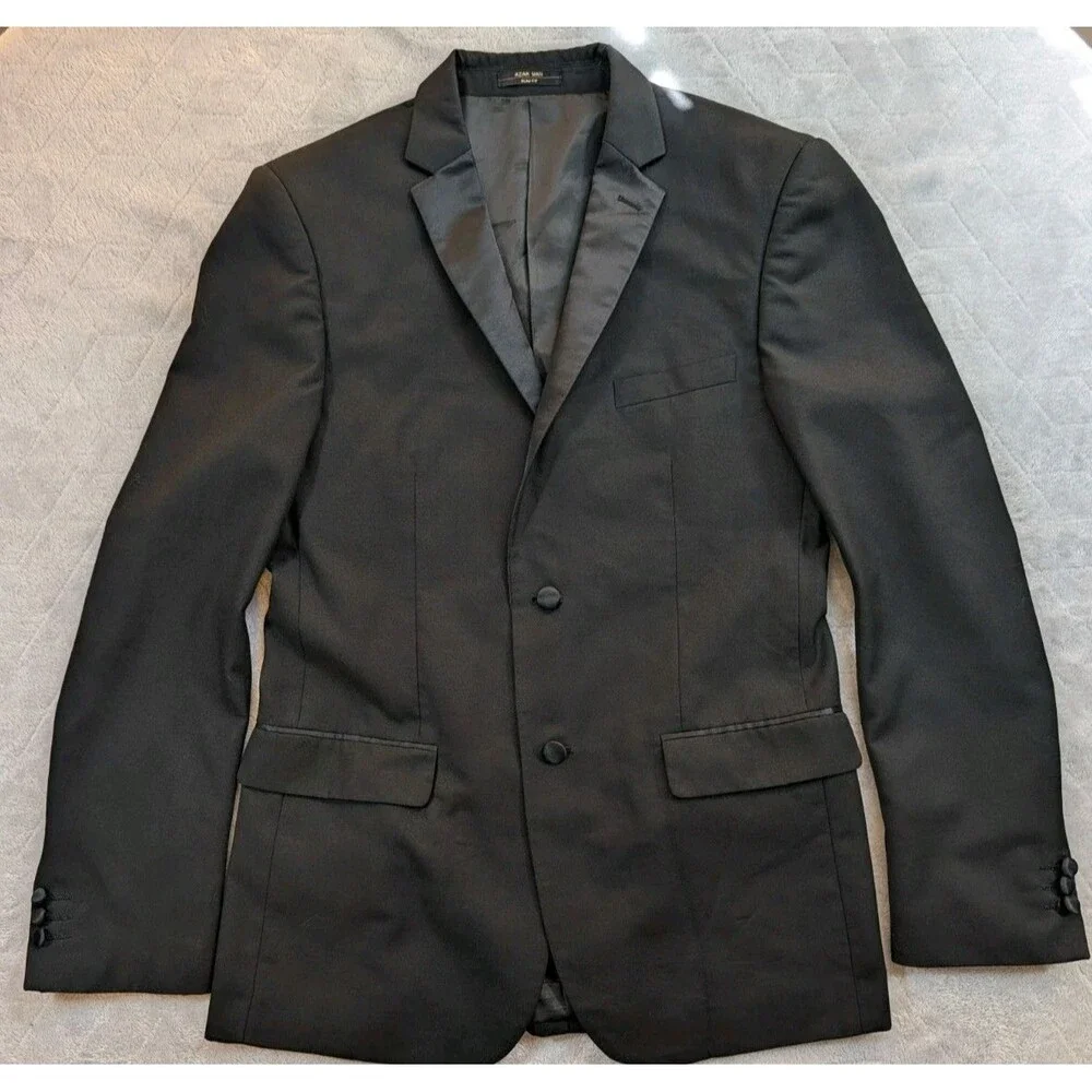 Slim Fit 2 Button Mens Blazer Black AZAR MAN Suit Jacket Tailored Fit 38L