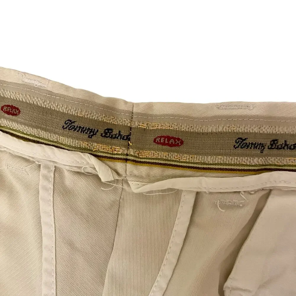 Men's Tommy Bahama Size 42x27 100% Silk Pants Tan Beige Relaxed Leg Coastal