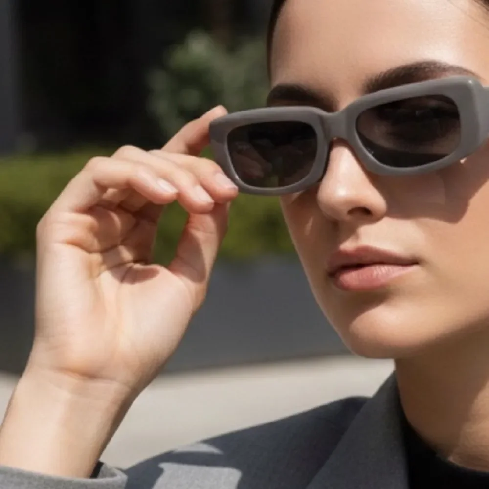 THE ATTICO x LINDA FARROW Mini Marfa Taupe Rectangular Sunglasses