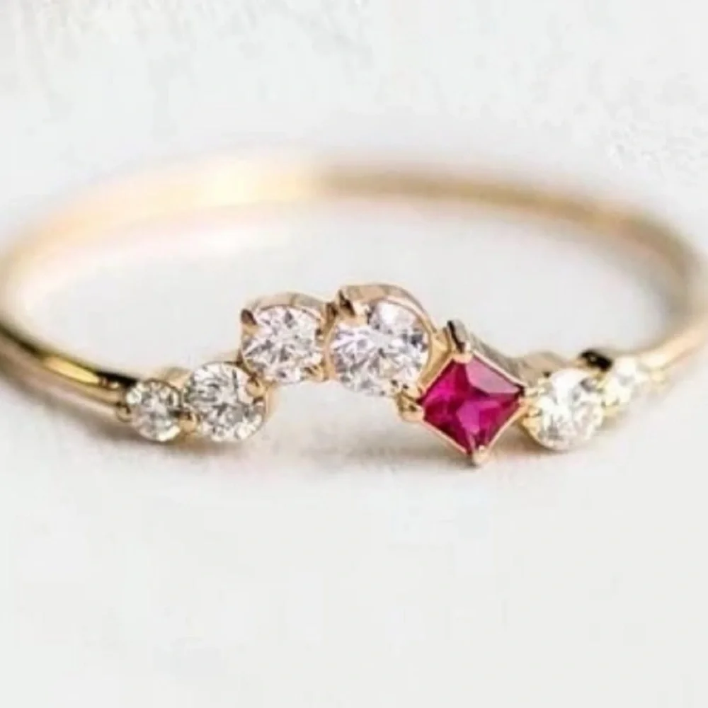 ❤️🔥Boutique - Gold Dainty Ruby Stacking Ring - 8