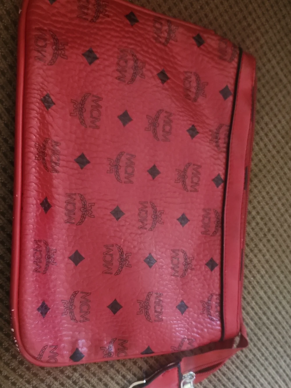 MCM Red Monogram Leather Wristlet Pouch