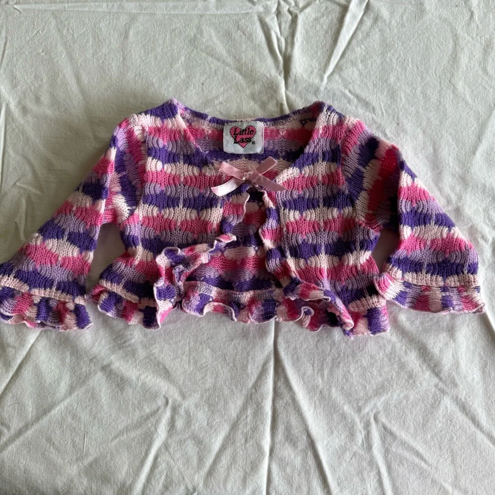 Little Lass Pink & Purple 3 Pc Kids Matching Jeans Set Cami Cardigan Size 24 Mo