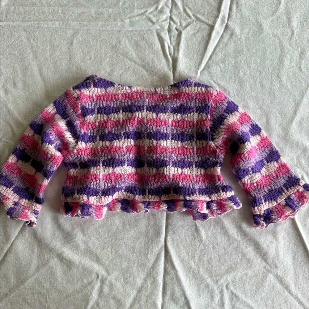 Little Lass Pink & Purple 3 Pc Kids Matching Jeans Set Cami Cardigan Size 24 Mo