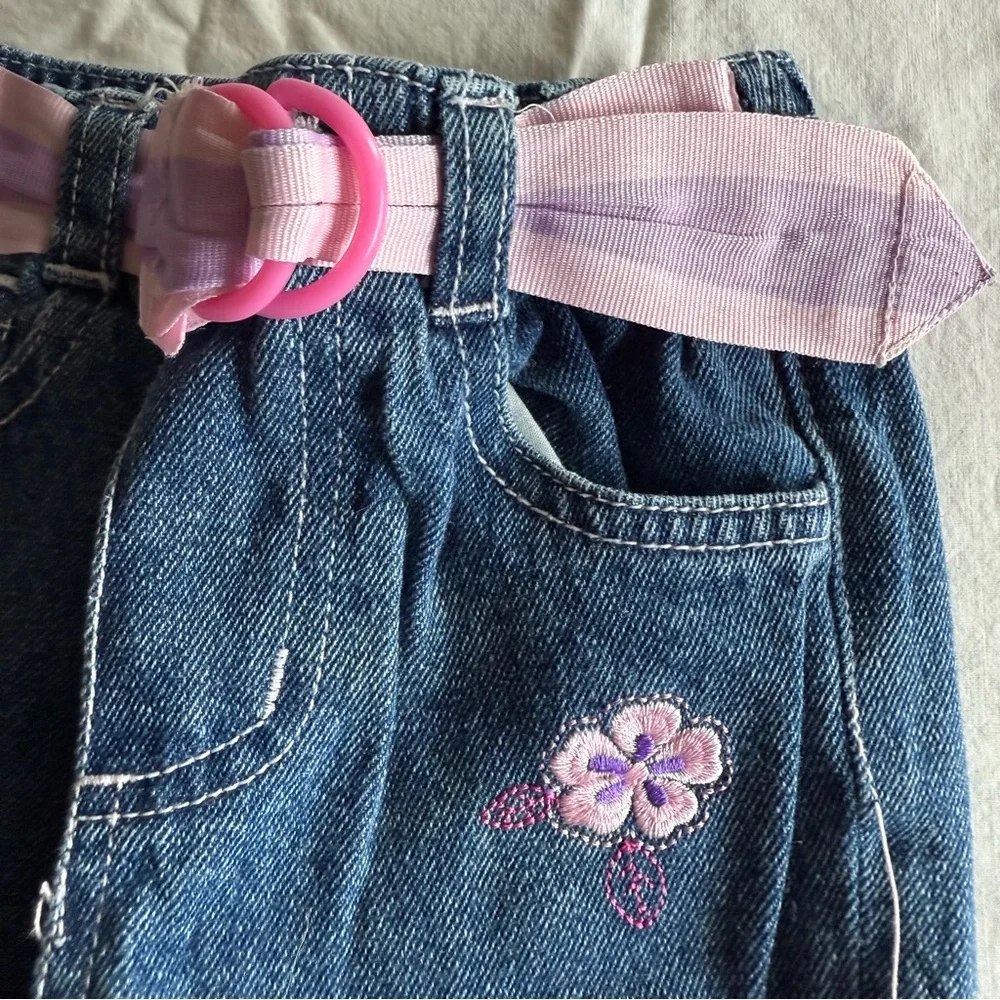 Little Lass Pink & Purple 3 Pc Kids Matching Jeans Set Cami Cardigan Size 24 Mo