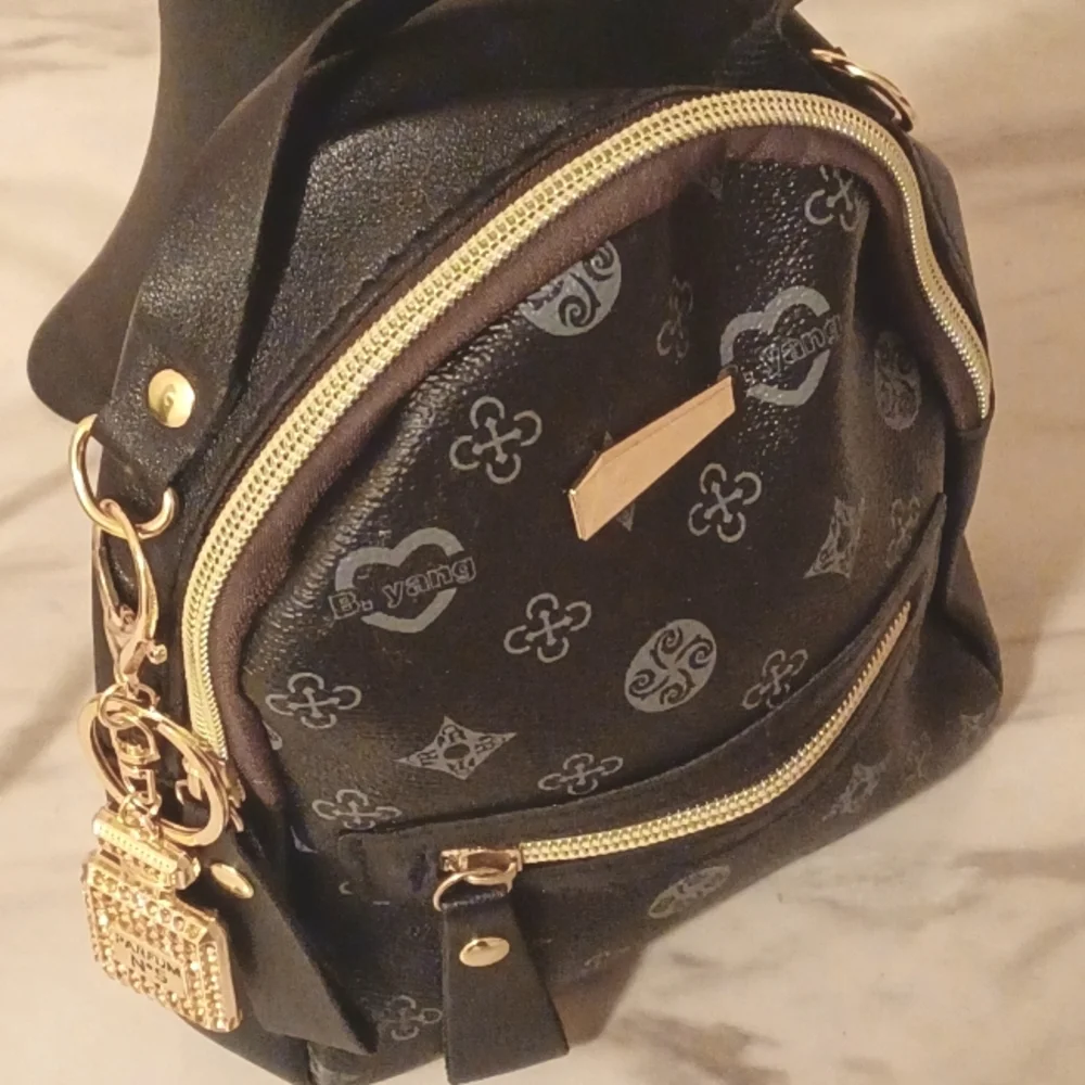 Black Faux Leather Mini Backpack Purse, Small Everyday Crossbody Bag