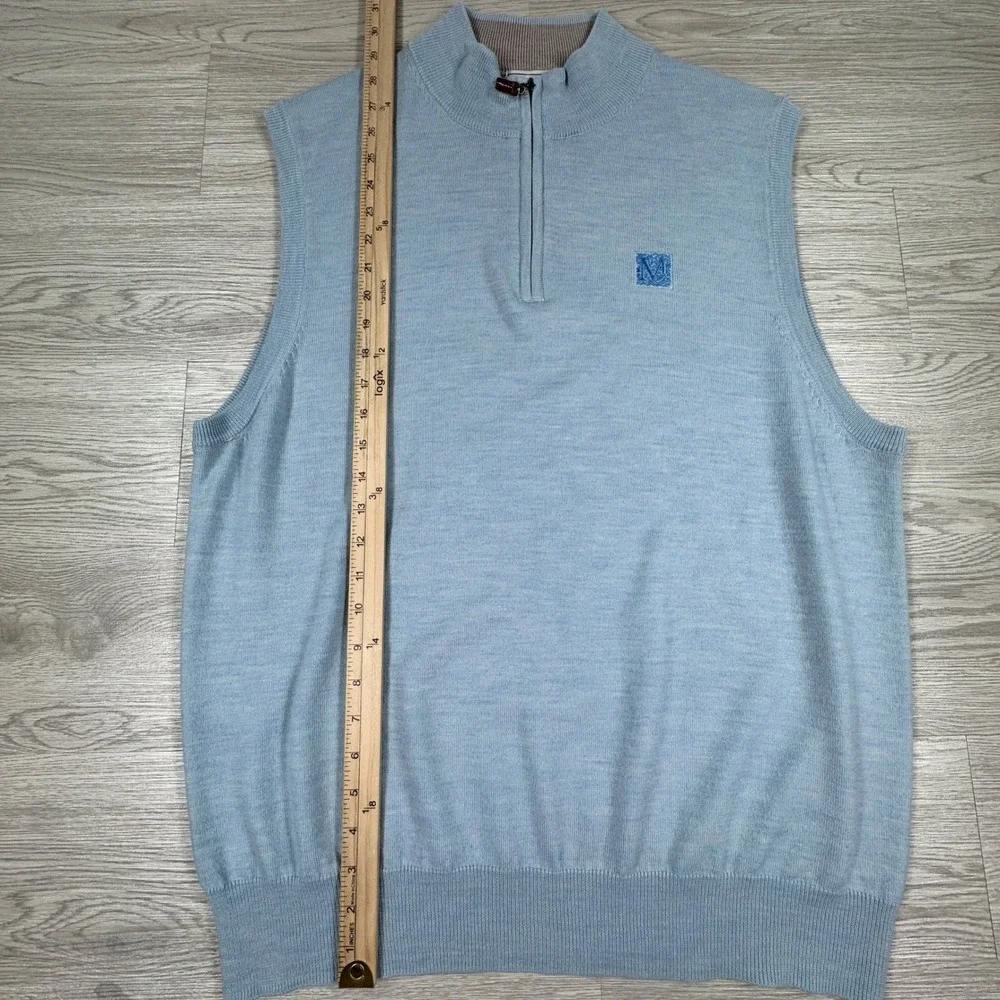 Peter Millar Mens Sweater Vest Quarter‎ Zip Light Blue Large 100% Merino Wool