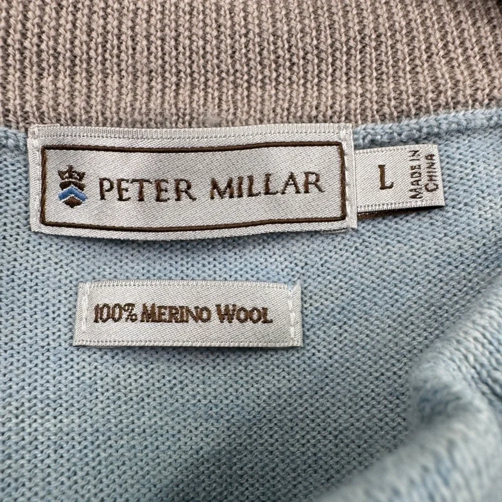 Peter Millar Mens Sweater Vest Quarter‎ Zip Light Blue Large 100% Merino Wool