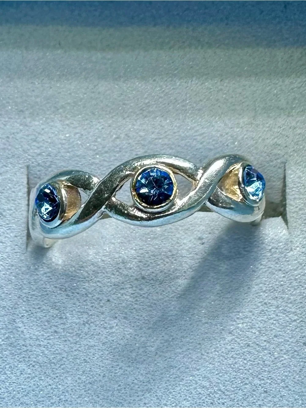 Sterling Silver Marked 925 Adjustable Toe Ring with Blue Stones