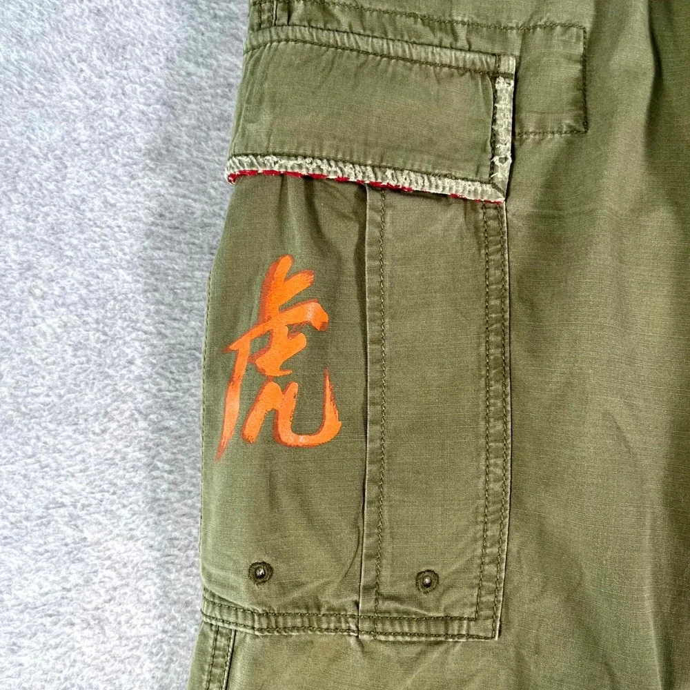 Vintage Polo Ralph Lauren Mens Cargo Pants Hand Painted Tiger Japanese Kanji