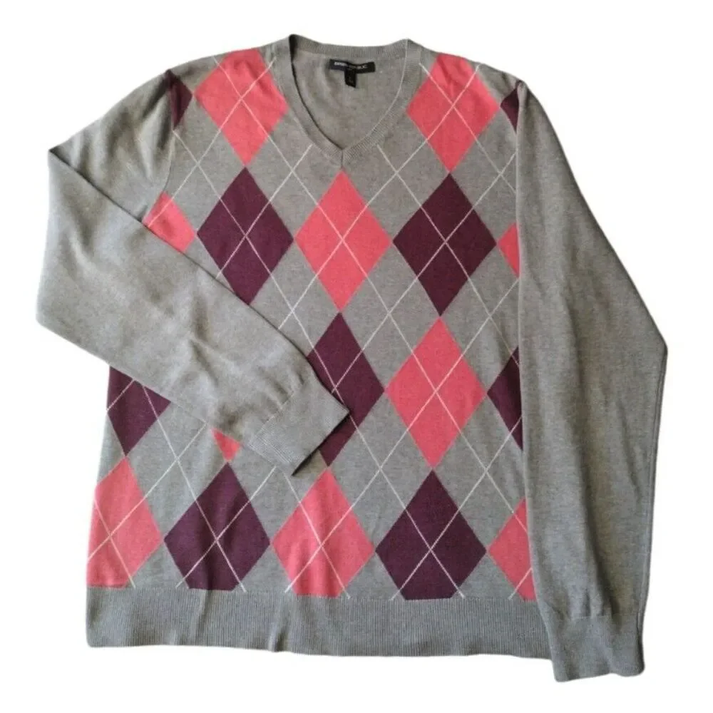 Banana Republic Sweater Men L Pullover Multicolor V Neck Long Sleeve Classic‎