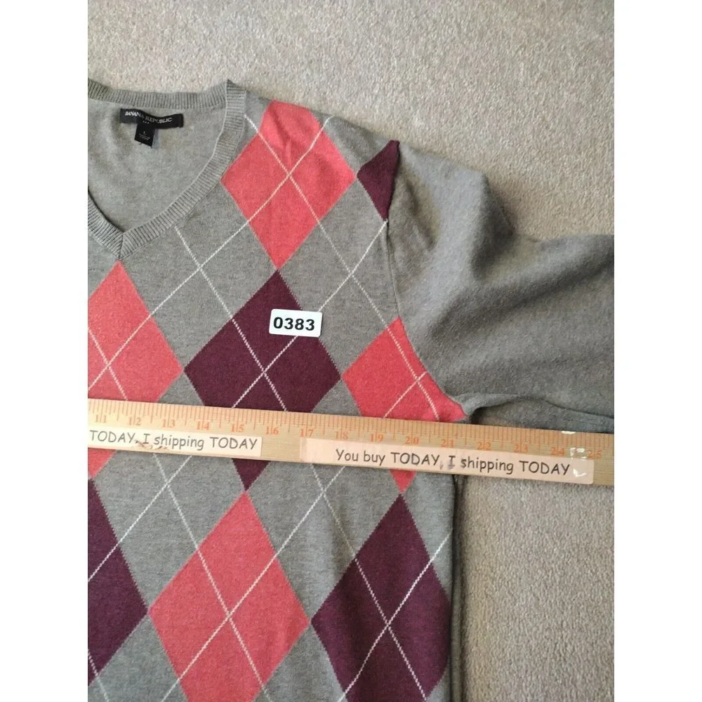 Banana Republic Sweater Men L Pullover Multicolor V Neck Long Sleeve Classic‎