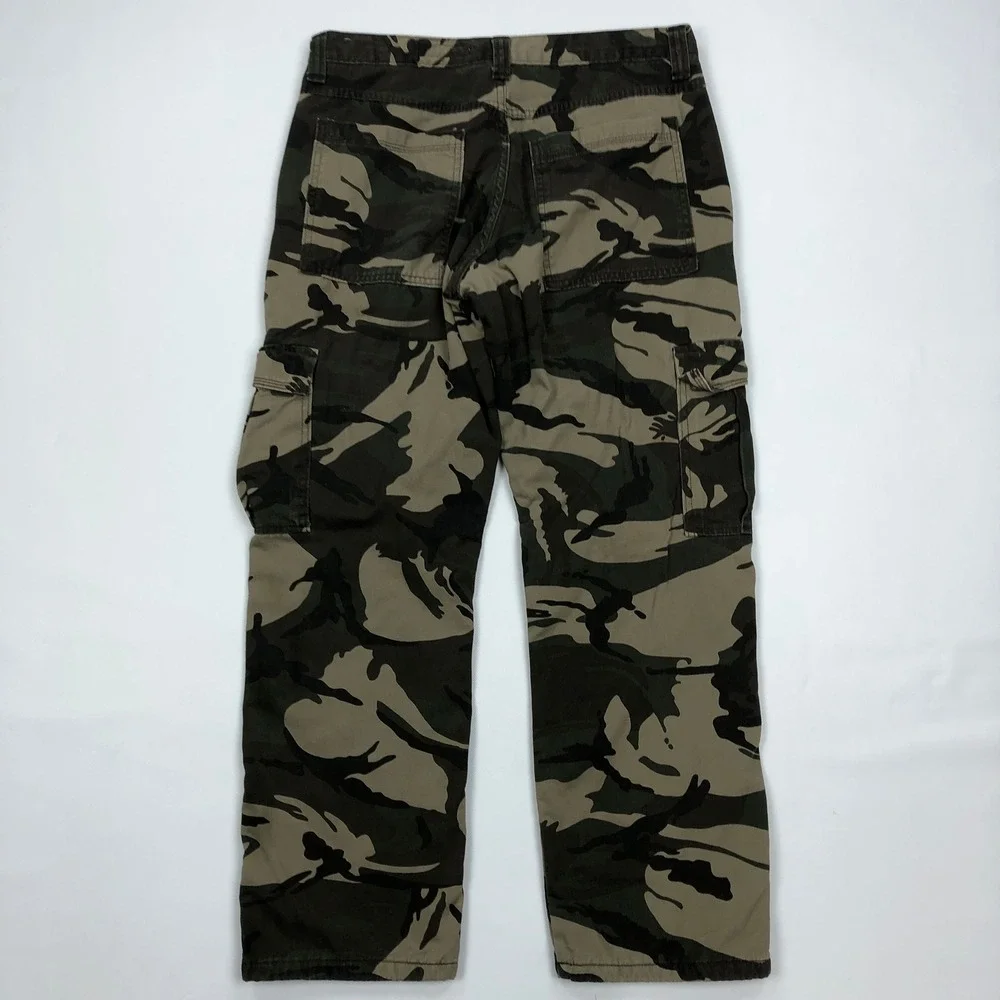 Wrangler Mens Relaxed Fit Fleece Lined Camo Cargo Pants 32x30 Green Brown
