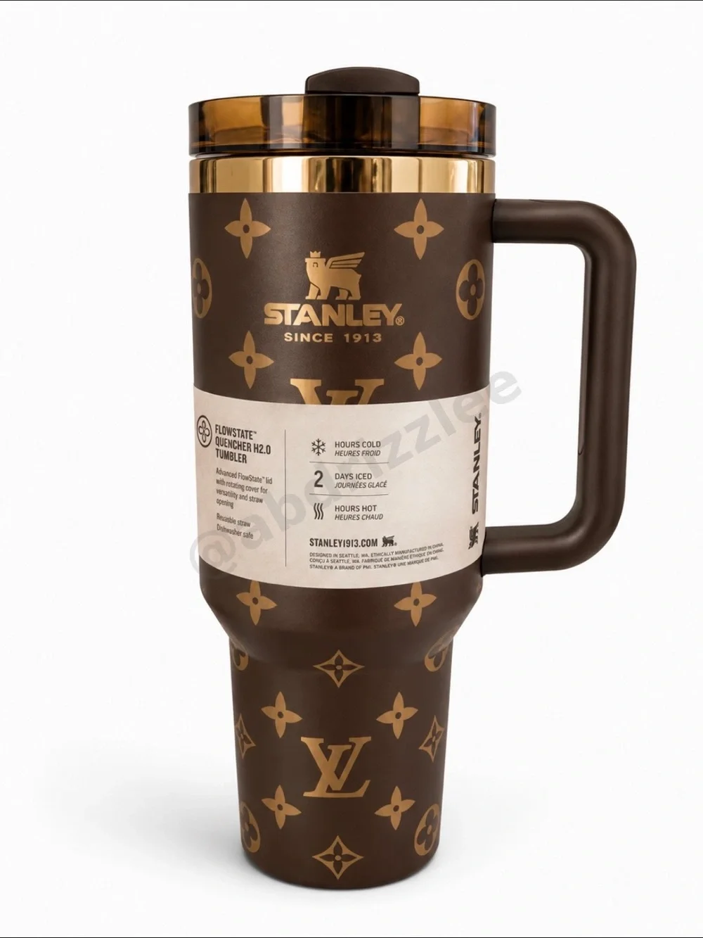 Stanley Chocolate Brown and Gold   Quencher Tumbler with Handle
