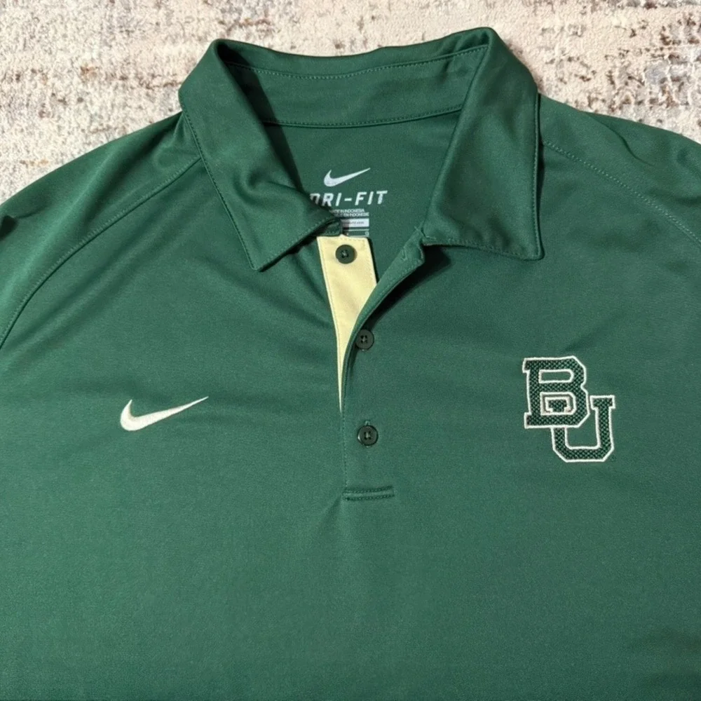 Nike Baylor Bears Polo Mens Large Green Dri-FIT Short Sleeve NCAA Golf Shirt