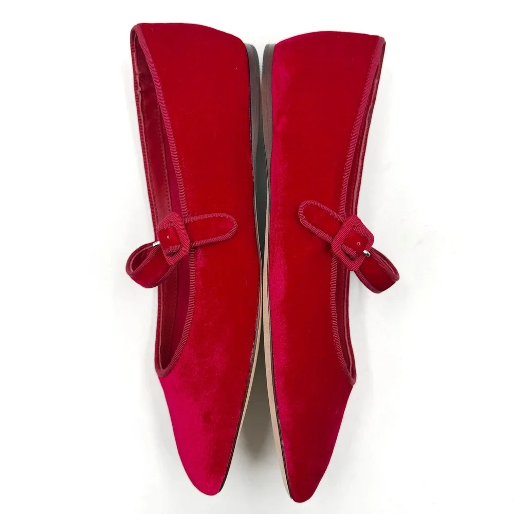 Loeffler‎ Randall Ginger Red Velvet Mary Jane Flats Square Toe Ballet Sz 9