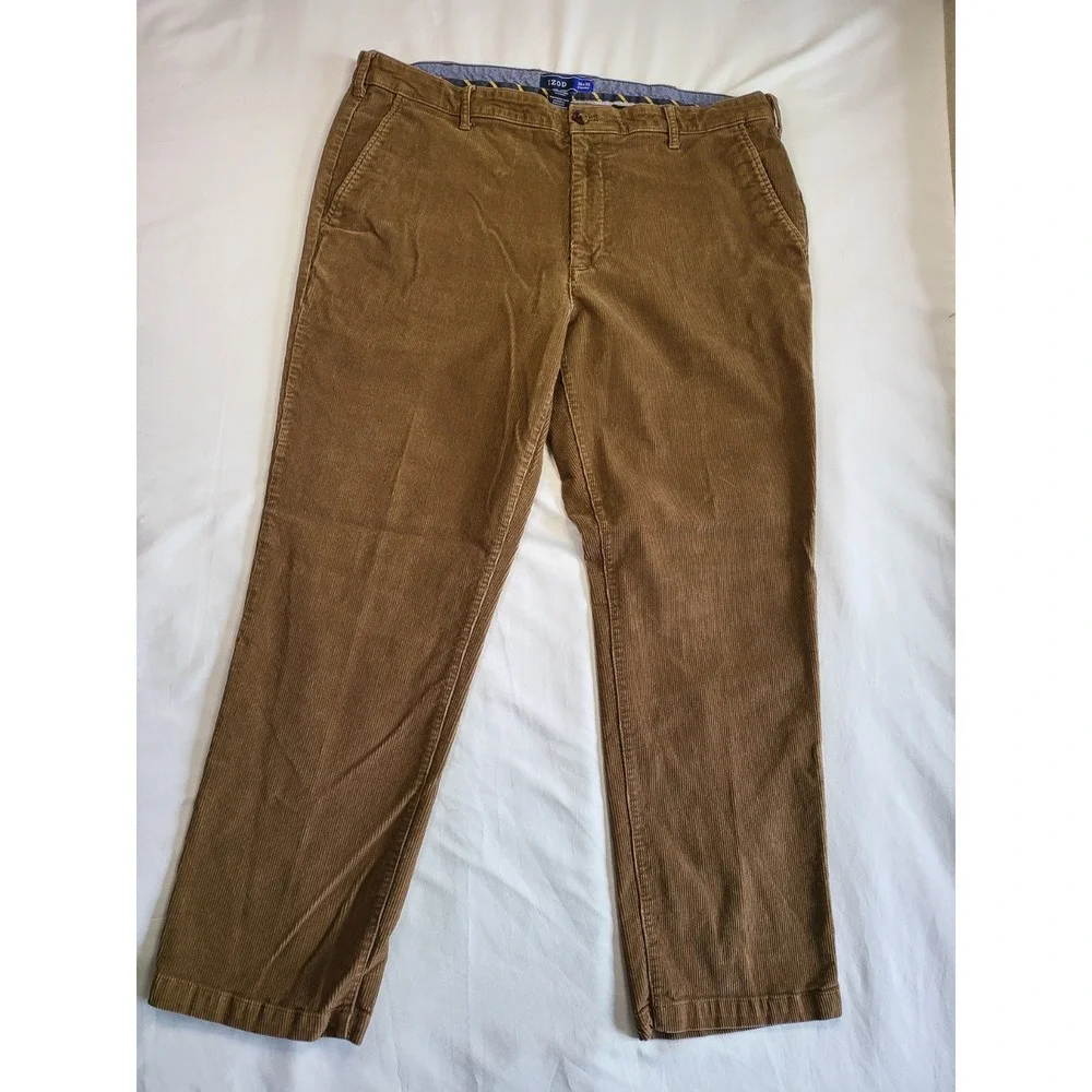 IZOD Mens Straight Corduroy Pants Bundle 2 Pairs Brown Tan 38x30 Stretch Cotton