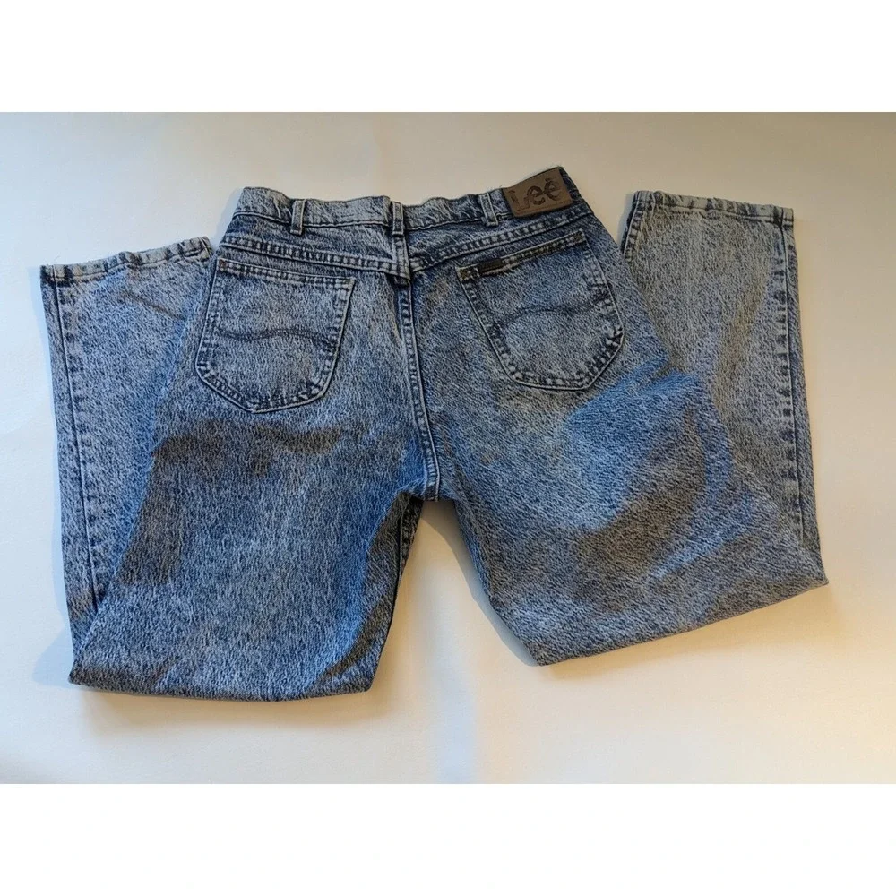 Vintage 1980 Lee Acid Wash Denim Jeans 33 x 30 Union Made Cotton USA 11454 B410
