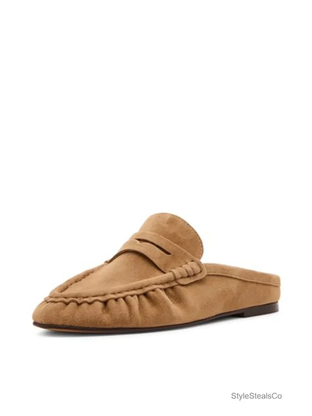 Suede Loafers - Round Toe Slip-Ons with 1-Inch Heel