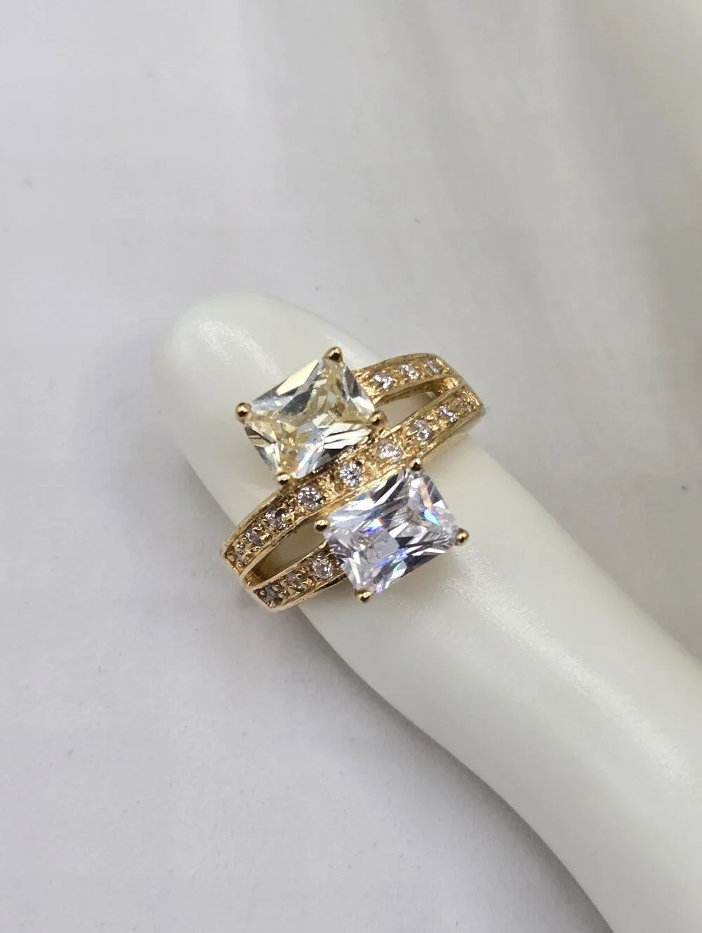 Swarovski Crystal Elements Gold Statement Ring Light Yellow Citrine Clear Size 7