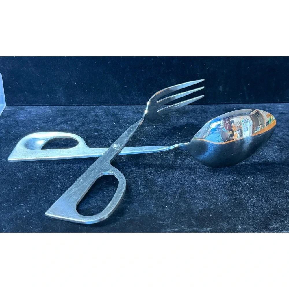 Vintage Scissor Salad Tongs 18/8 Stainless Steel Serving Spoon Fork Mid Century