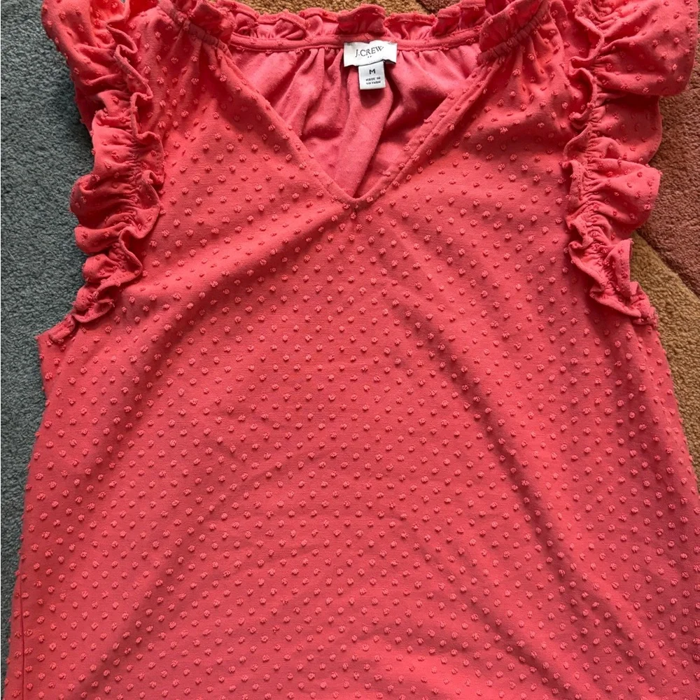 J. Crew Coral Swiss Dot Ruffle Sleeve Top