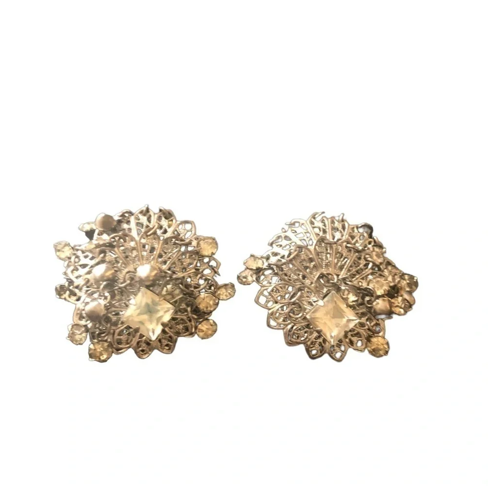 Vintage 4 Pair Clip On Earrings/Screw On Faux Pearl CZ Rhinestone Summer Fashion