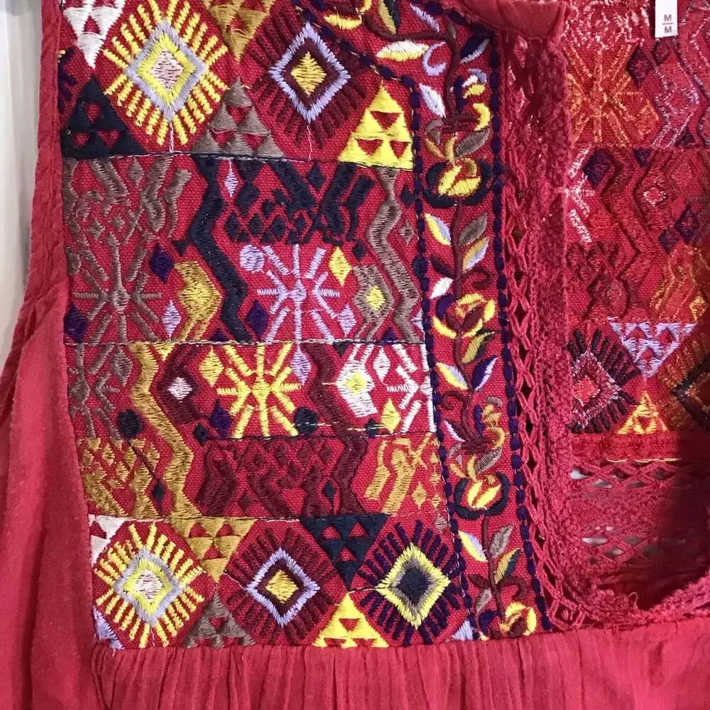 Free People Lohri Embroidered Sleeveless Tank Top Medium Boho Festival