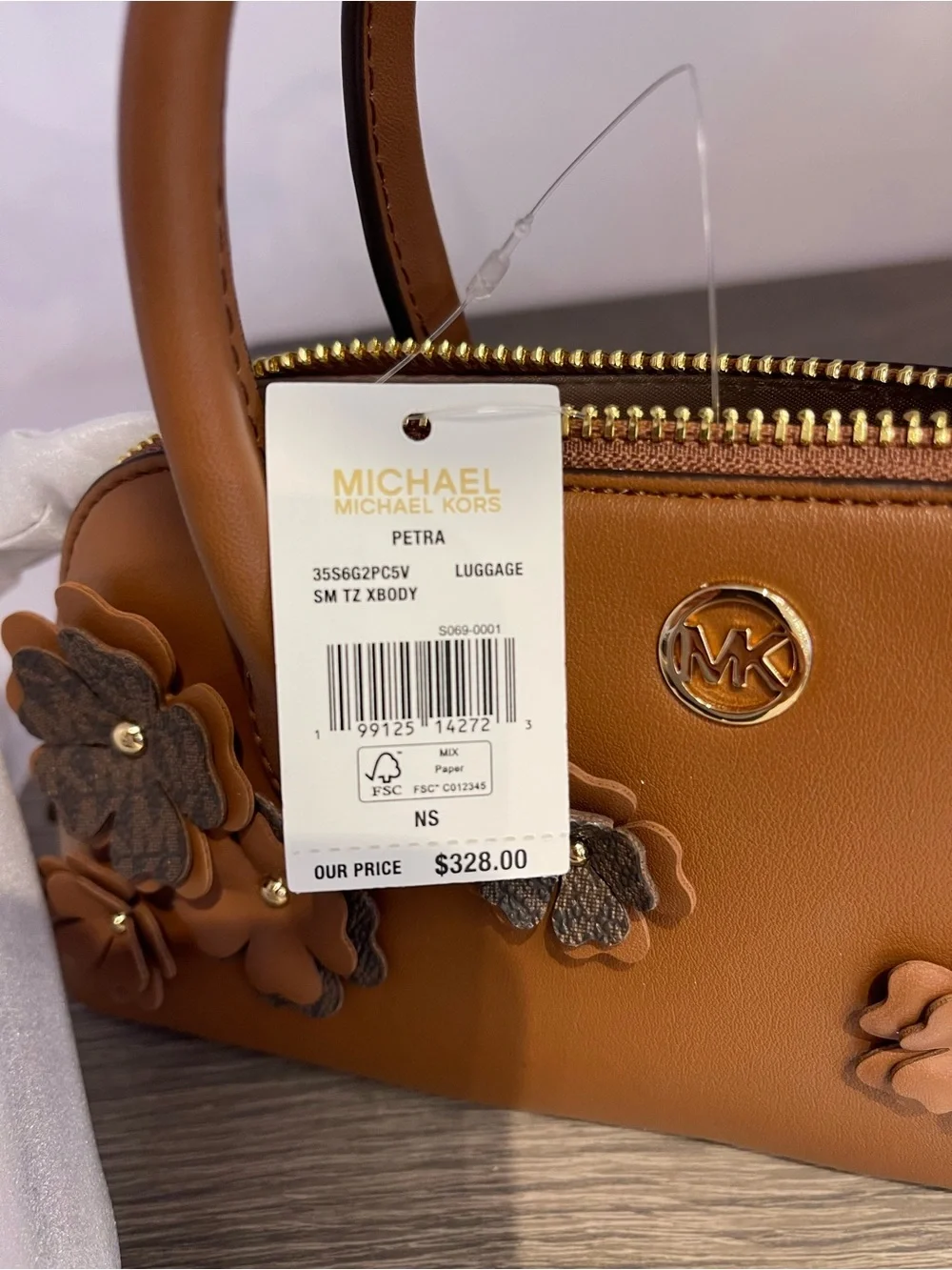 MICHAEL KORS Petra Sm Signature Logo Floral Embellished Crossbody Luggage  NWT