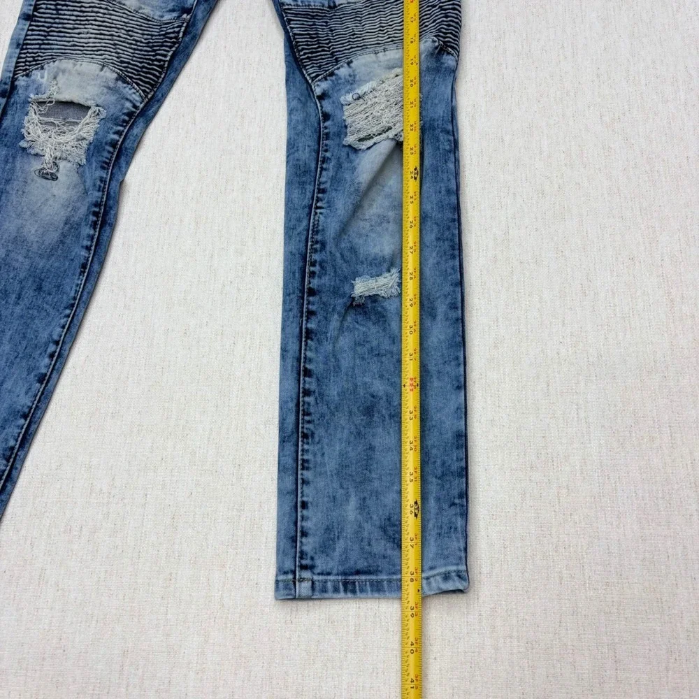 Rue21 Premium Supreme Flex Skinny Moto Biker Distressed Acid Wash Jeans 30x30