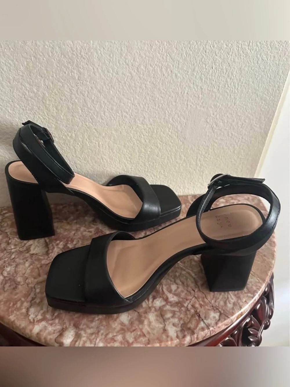 A New Day Black Block Ankle-Strap Heels