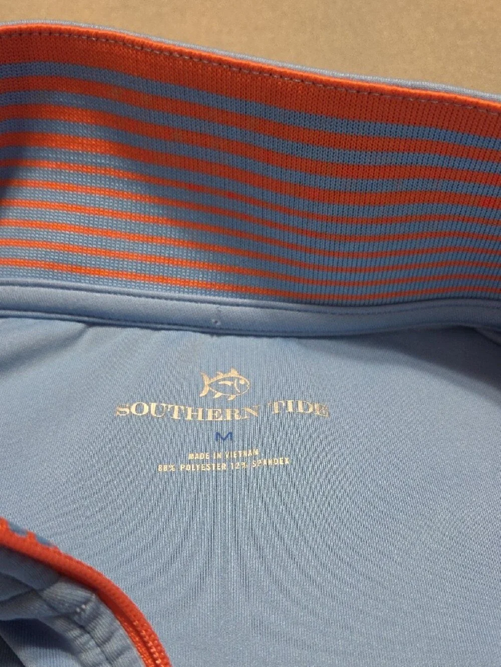 Southern Tide Men's Light Blue Quarter-Zip Sweater with Coral Accent