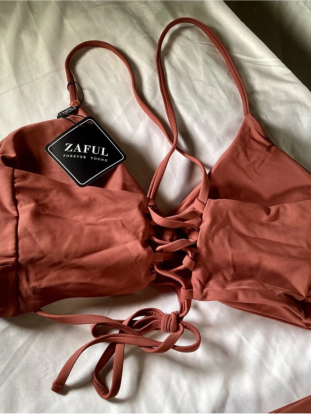 Zaful Dust Pink Lace-up Back Bikini Set