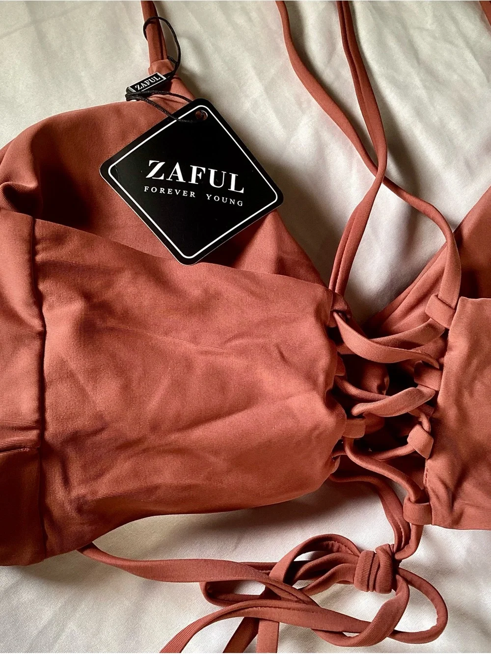 Zaful Dust Pink Lace-up Back Bikini Set