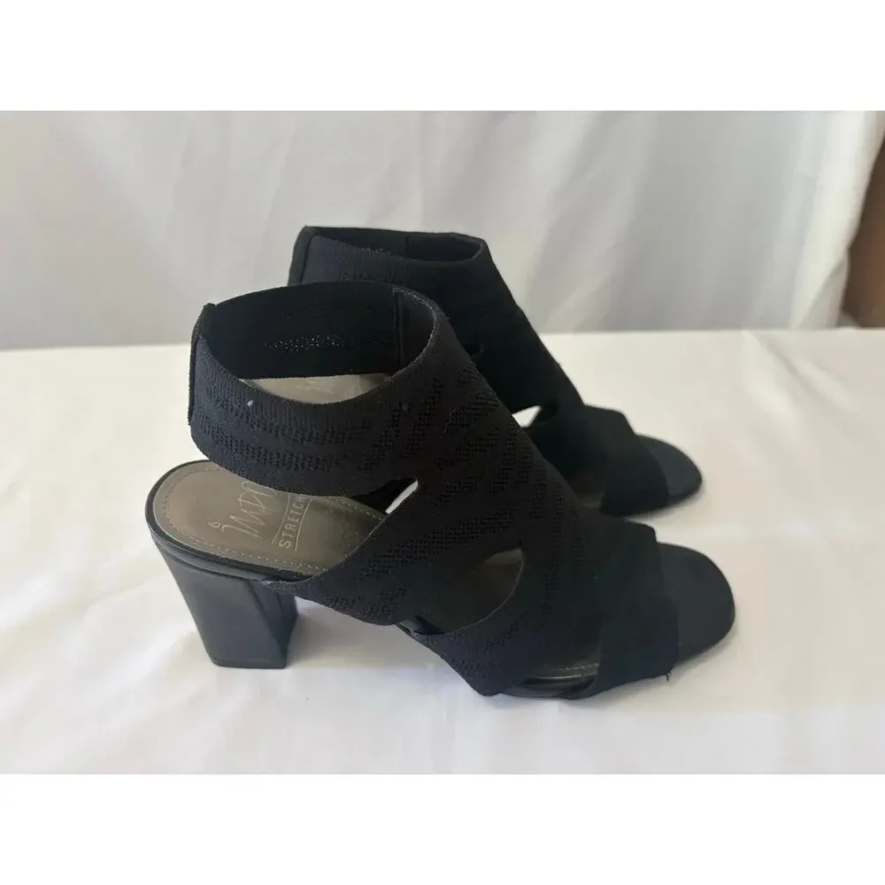 IMPO Stretch Vaila Black Cutout Block Heel Sandals Booties Size 8.5 M