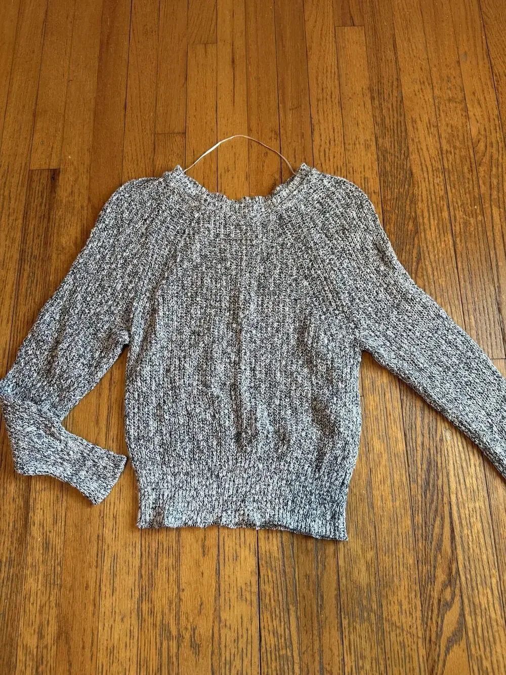 Free People Sweater Womens XSmall Black White Marled Ribbed Lettuce Hem Crewneck