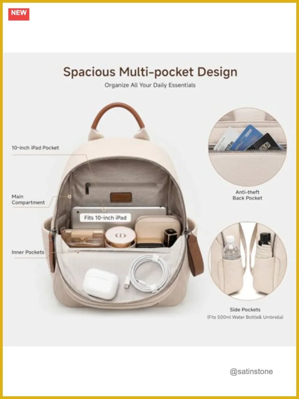 Cute Plaid PU Leather Small Backpack Rucksack Lightweight Daypack for Work