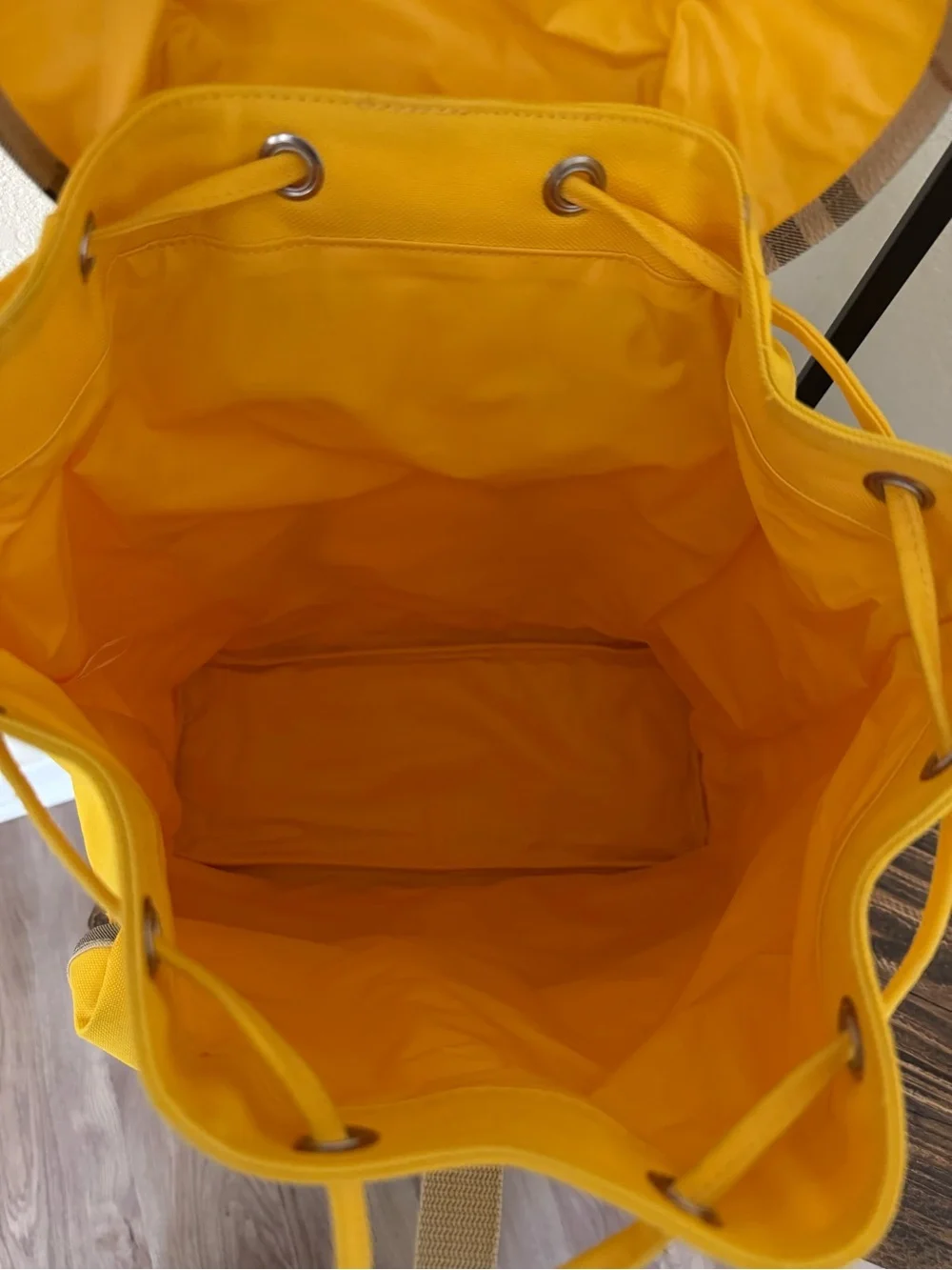 Burberrys Vintage Fragrances Canvas Backpack – Bright Yellow Nova Check Trim